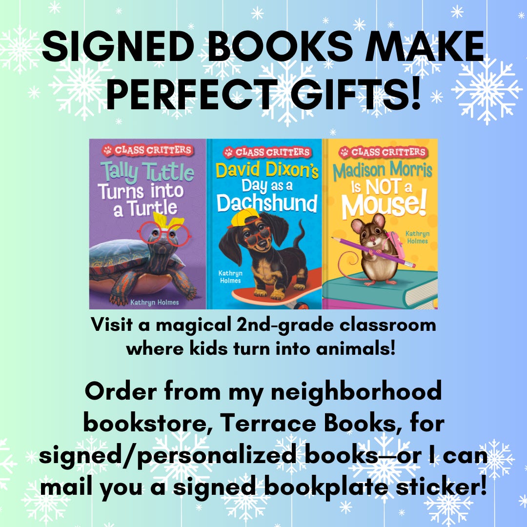 a graphic showing the Class Critters books with the text, "Signed Books Make Perfect Gifts!" 