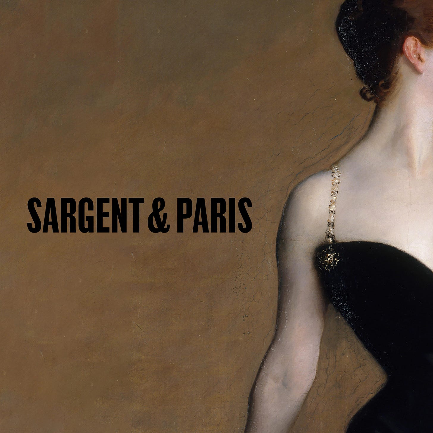 Close up of painting of a lady's shoulder and dress stadning in the front of a tan background. Close up of painting of a lady's shoulder and dress stadning in the front of a tan background.