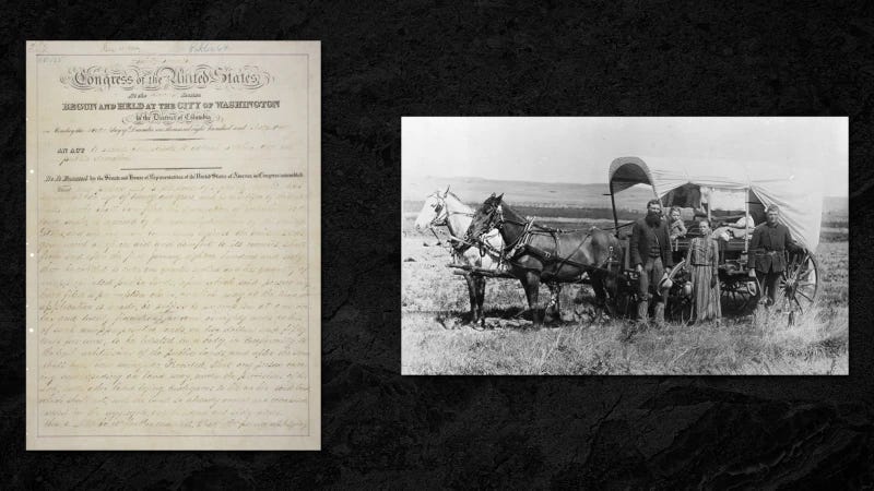 Images of Homestead Act and covered wagon