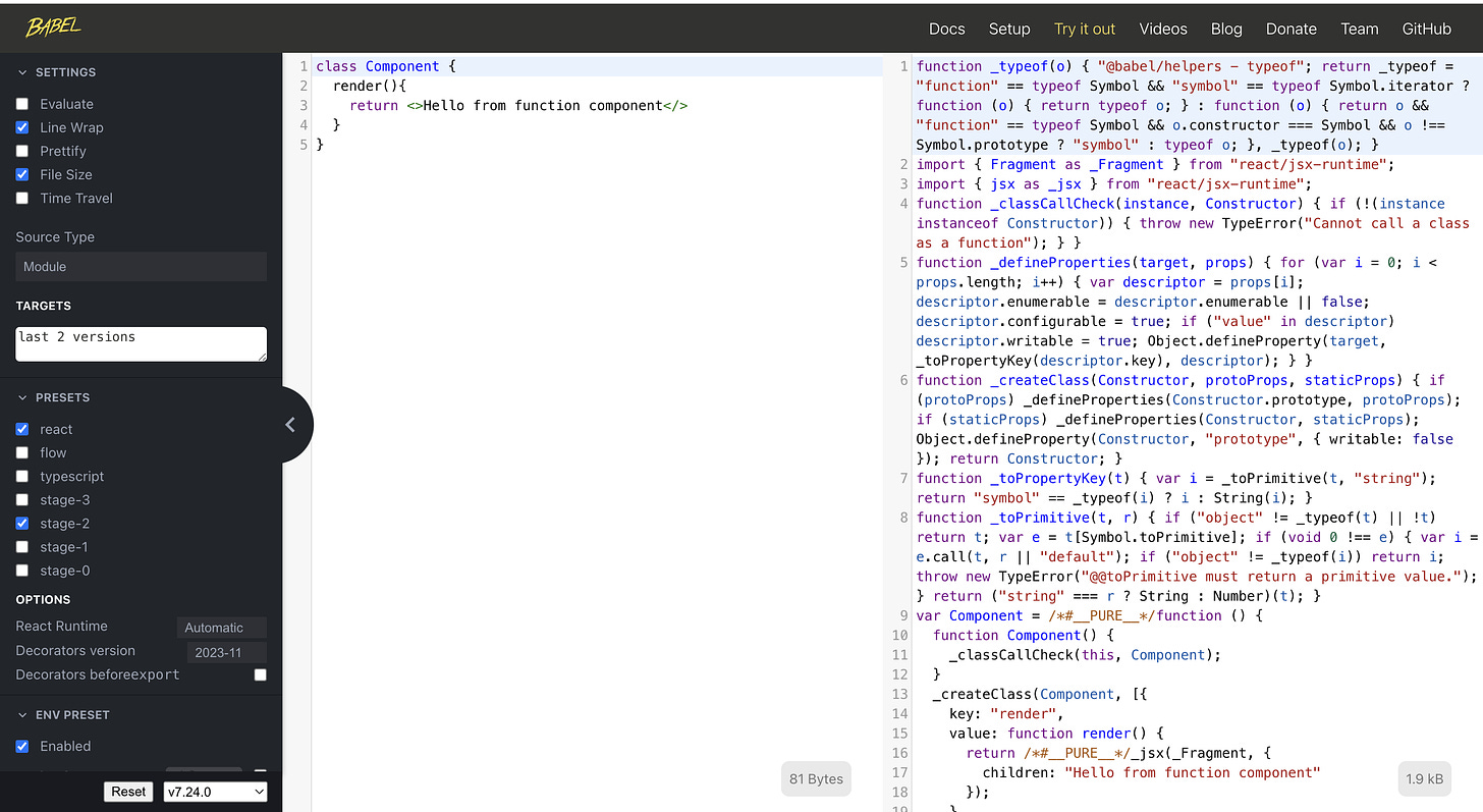Babel with class component
