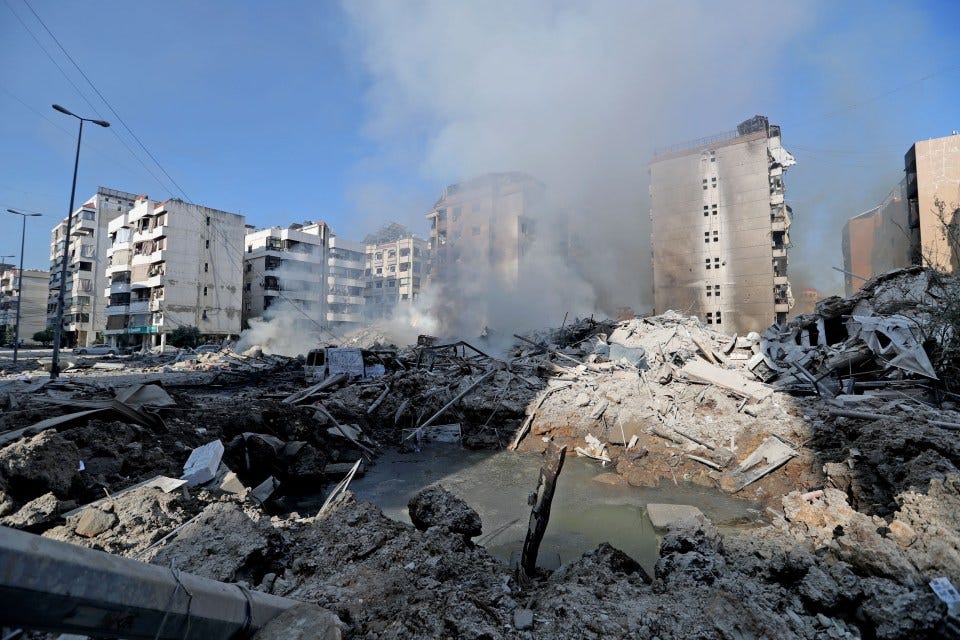 Debris from destroyed buildings piled up in Beirut