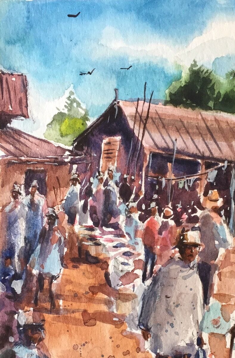 Original Small Watercolor Painting Market 6" x 9" NOT A PRINT | eBay