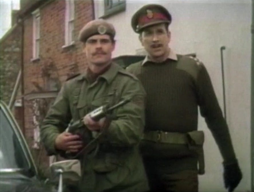 The Brigadier with Private Jenkins in The Dæmons