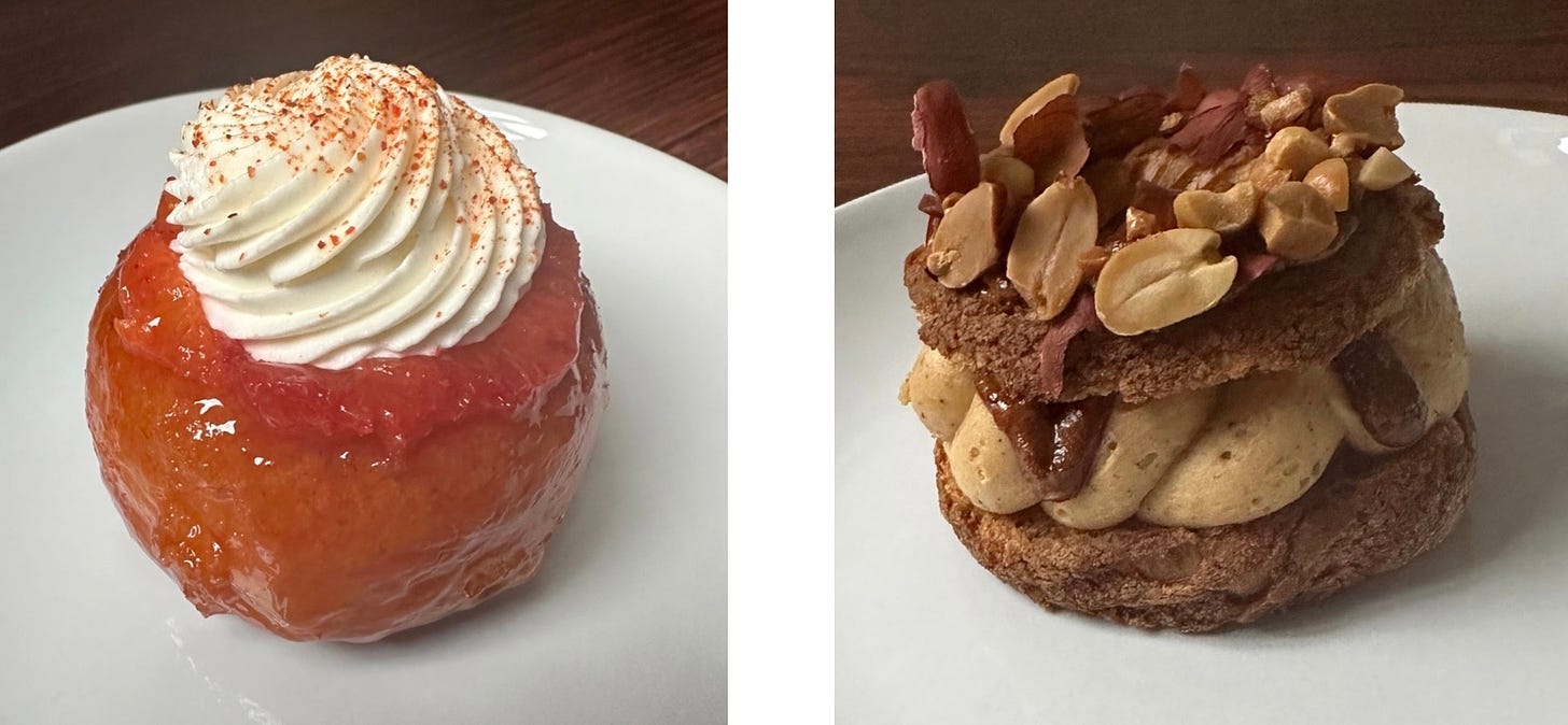 Tapisserie pastry shop from Septime in Paris - baba au mezcal and Paris-Brest with peanuts