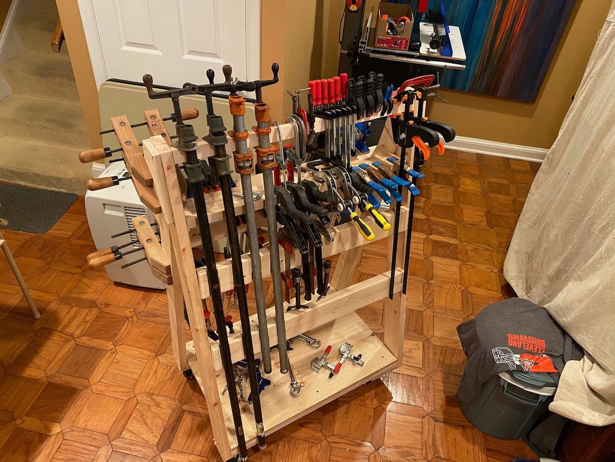 Woodworking clamp caddy