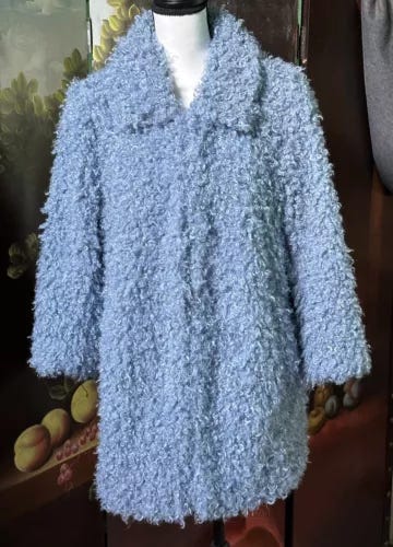 Vintage Baby Blue Faux Fur Curly Lamb Jacket Coat Boho Cool - Picture 6 of 10