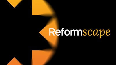 Reformscape wordmark over glowing orange DORA logo