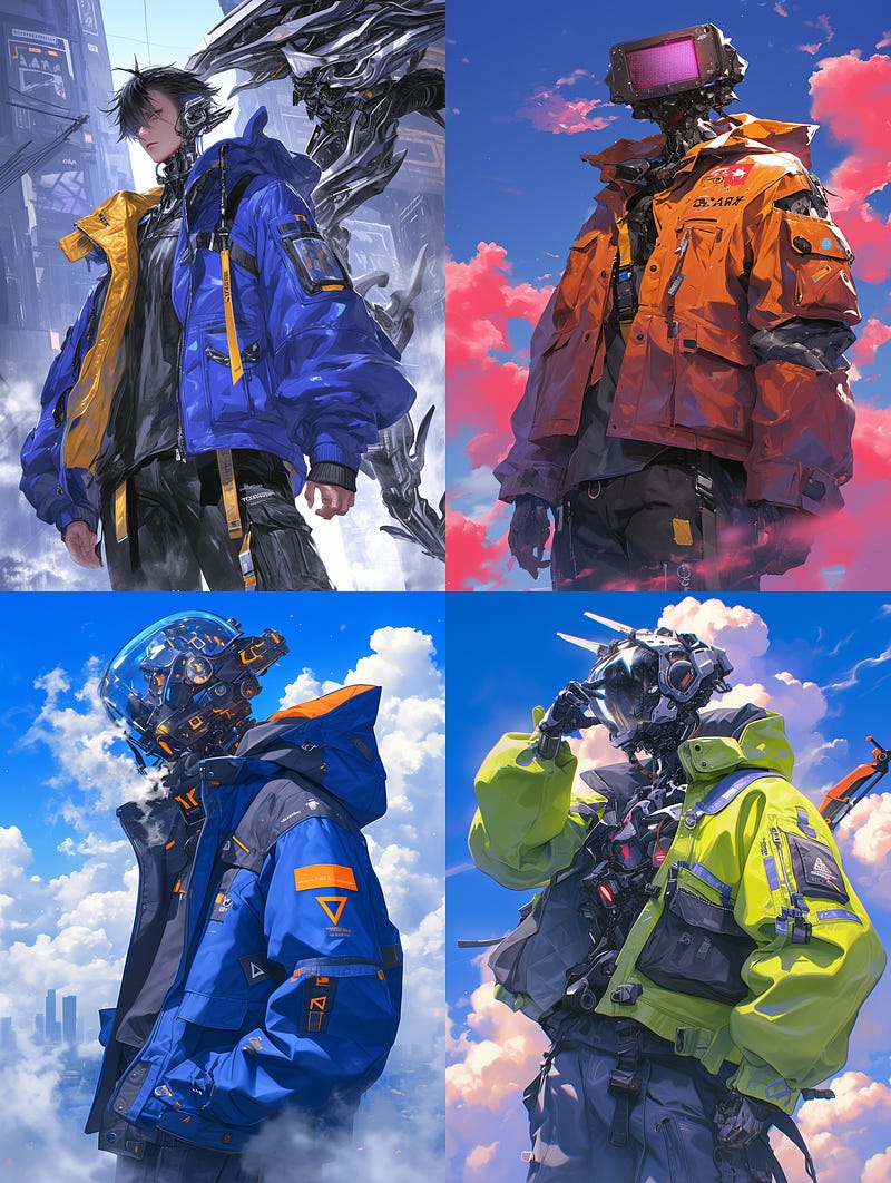 Male robot with a fashion colored jacket and cargo pants