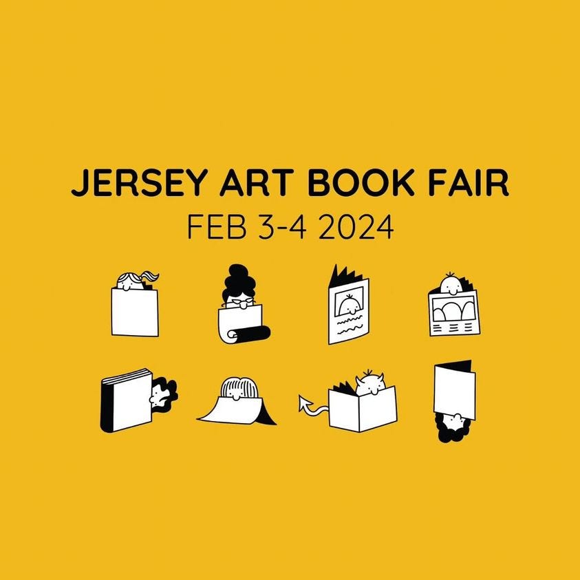 May be a graphic of text that says 'JERSEY ART BOOK FAIR FEB 3-4 2024 m'