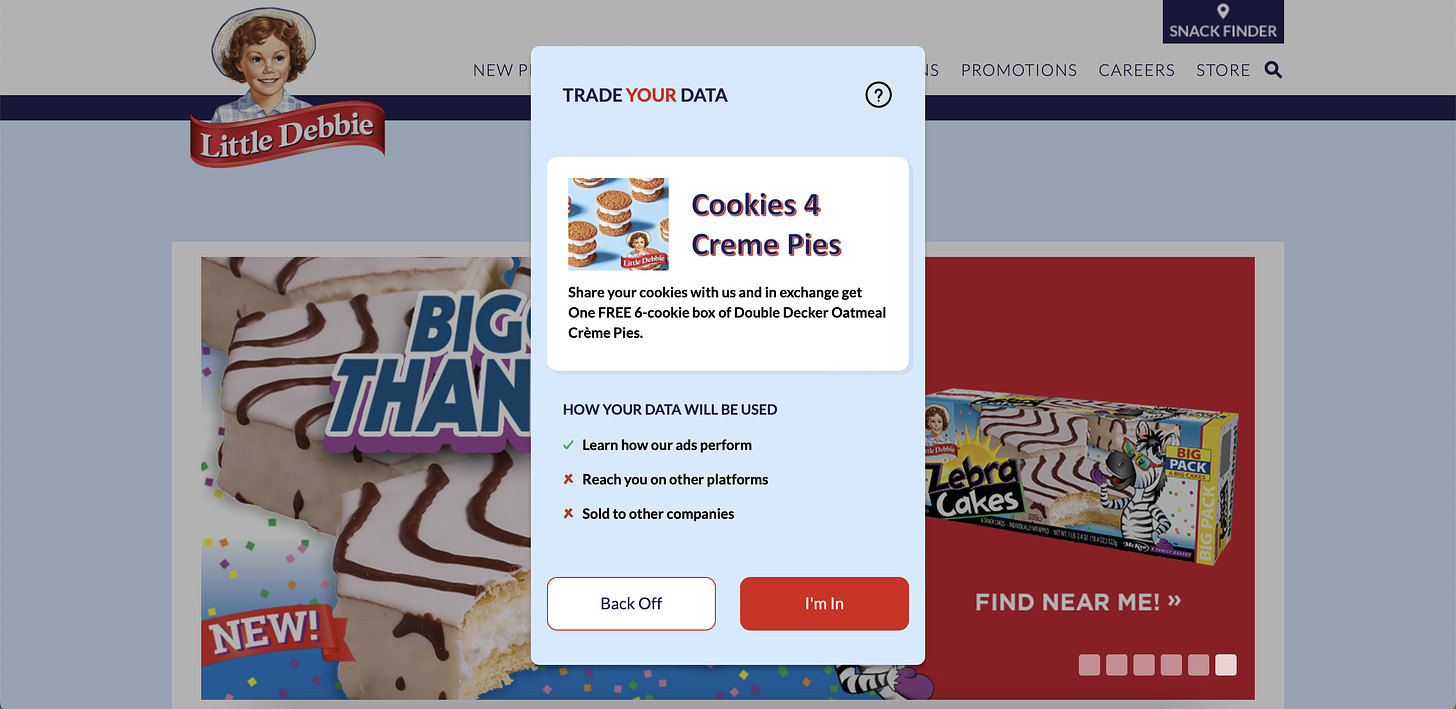 A display of the pop-up on the fake Little Debbie webpage