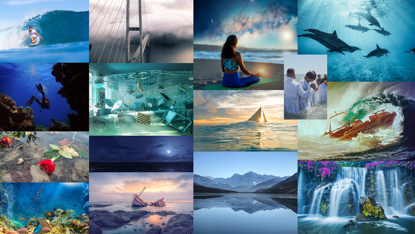 Collage of images representing Pisces.