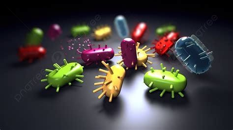 Microbes And Flying Viruses Around 3d Pill Icons Background, Virus ...