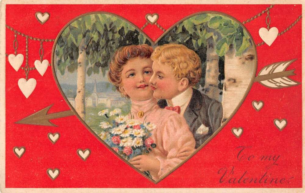 Valentines Greetings Kissing Heart Border PFB Vintage Postcard AA15230 -  Mary L. Martin Ltd. Postcards