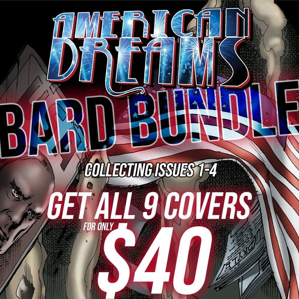 May be an image of text that says 'AMERICAN DRLIMS BARD BUNDLE COLLECTING ISSUES 1-4 GET ALL 9 COVERS FOR $40 ONLY'