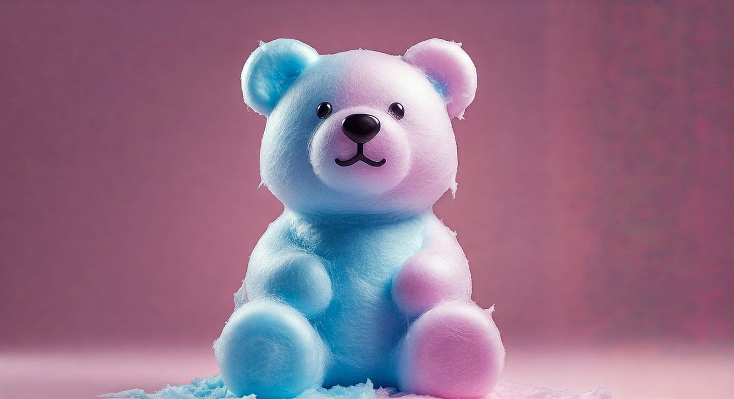 Prompt: A cute bear made out of cotton candy