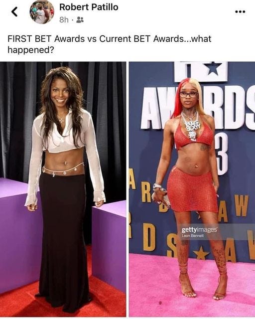 May be an image of 2 people and text that says 'Robert Patillo 8h FIRST BET Awards vs Current BET Awards.. .what happened? R AVORDS 毀 RD 3 AW W gettyimages Leon Bennett D'