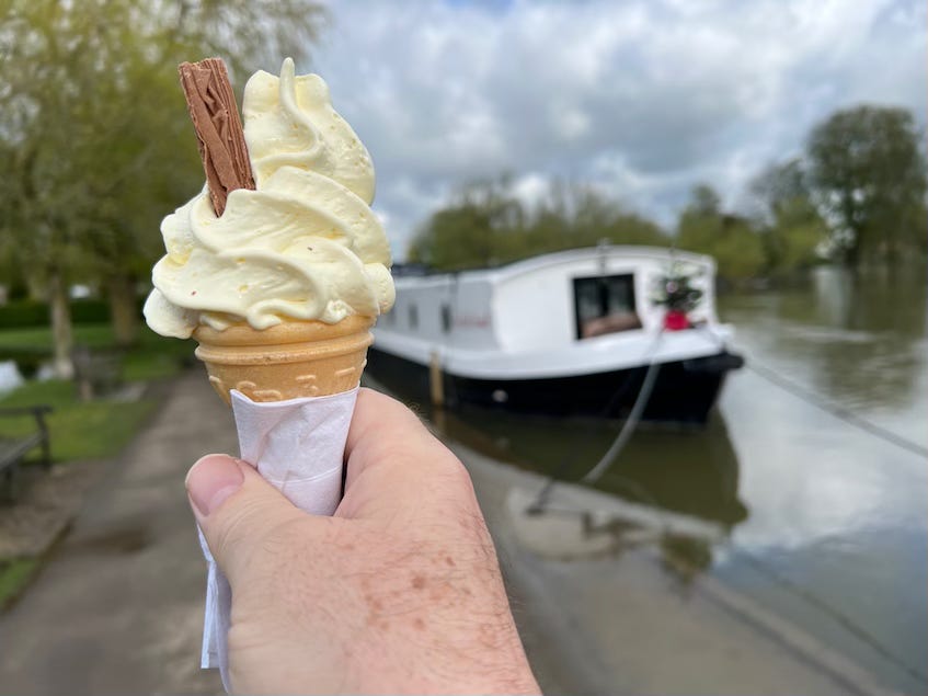 Photo by Author — one year ago — out for a walk and a celebratory ice cream