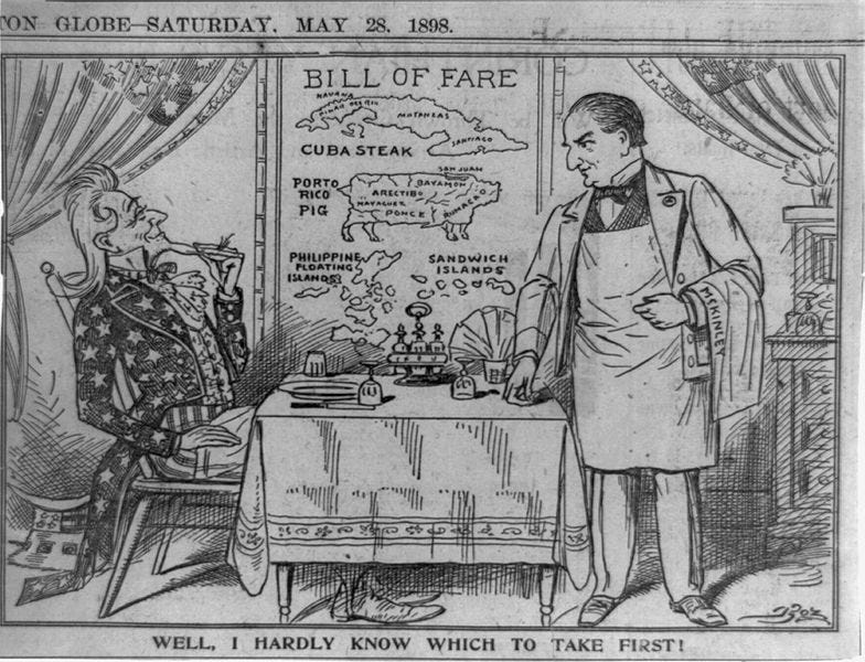 Cartoon "Well I hardly know which to take First."  1898