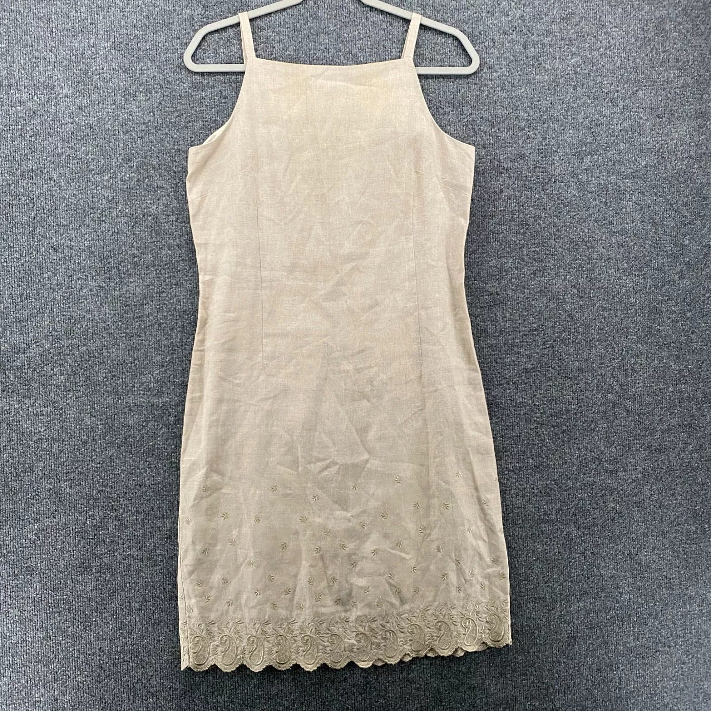 Eddie Bauer Dress Womens 6 Beige Shift Embroidered Sleeveless Beach Boho Vintage - Picture 1 of 12