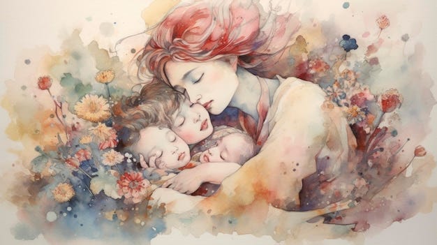 A watercolor painting of a mother and her children. | Premium AI-generated  image