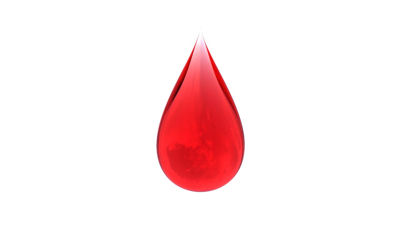 A dark red drop of blood. 