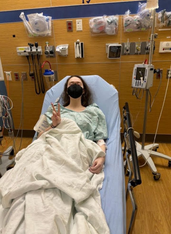 One of the many times Natalie had to go the ER. "There are so many of these photos," the author writes.