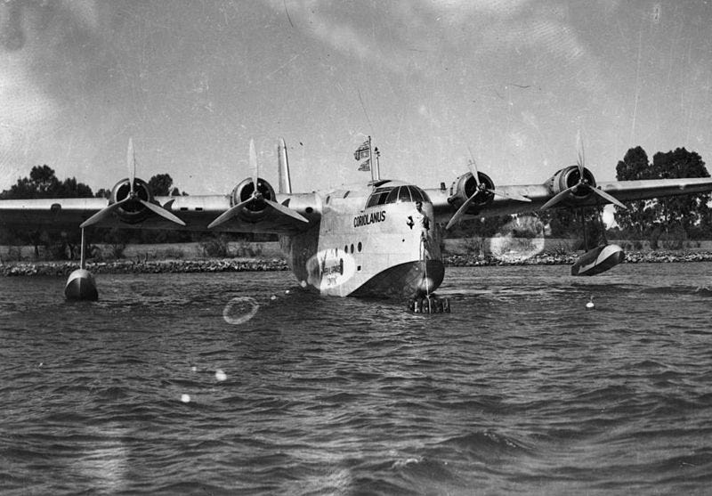 File:StateLibQld 1 190231 Seaplane S.23, Coriolanus, moored at Pinkenba on the Brisbane River, 1939.jpg