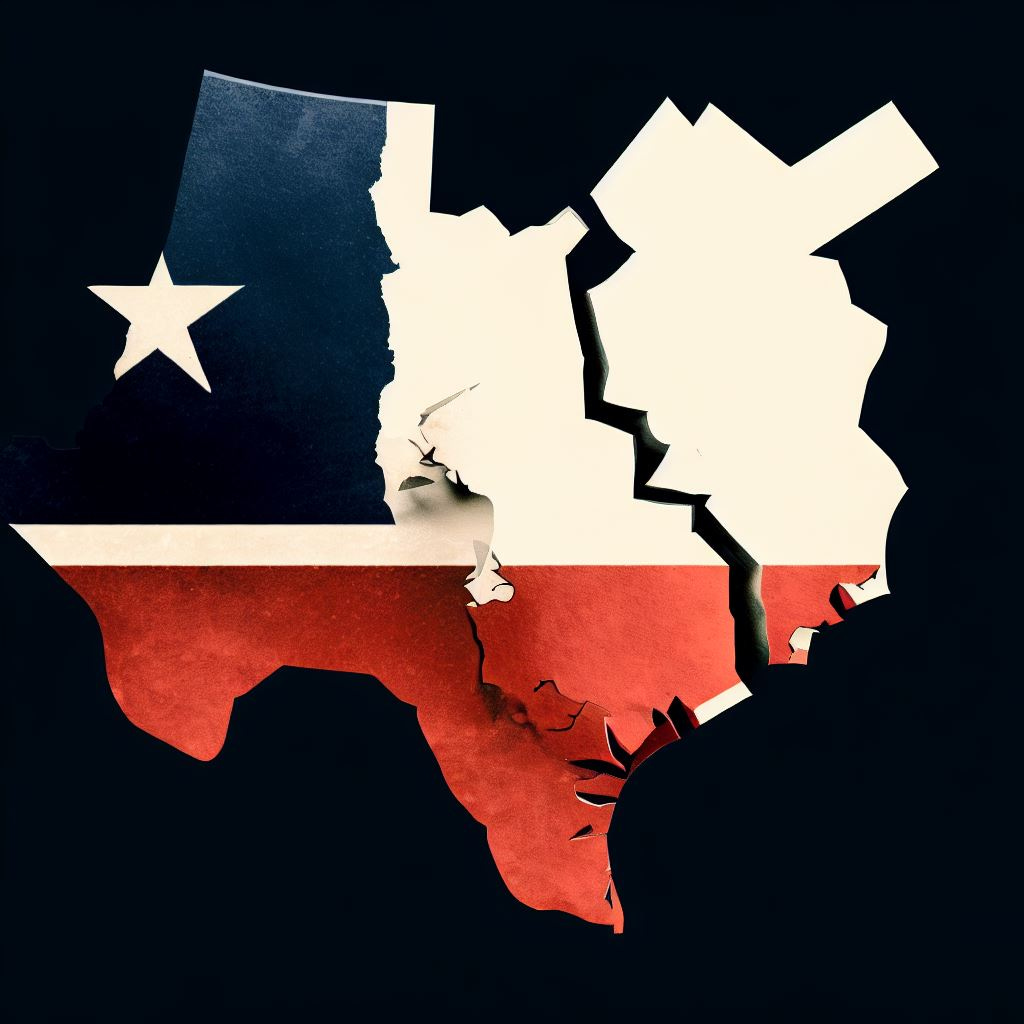 A Texas map ripped in half
