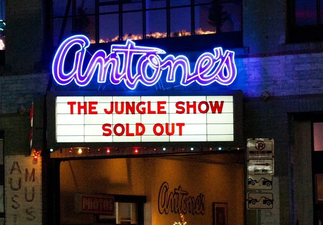 a neon sign that reads the jungle show sold out