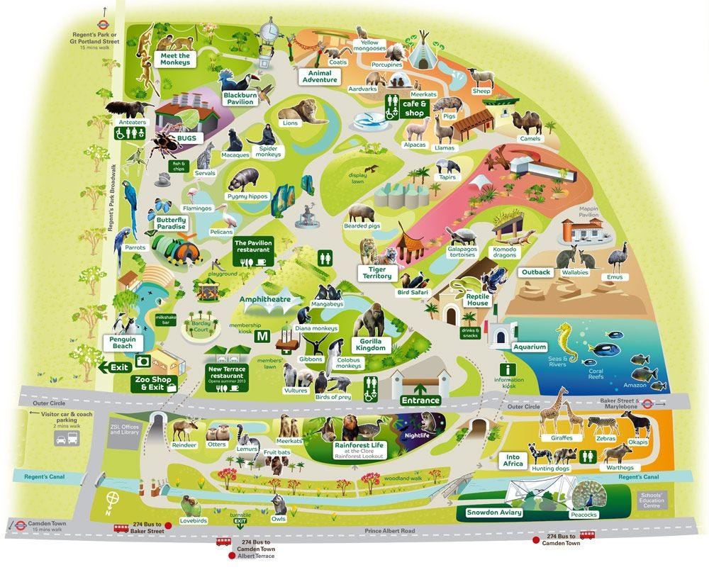 Zoologico, Mapa de parque temático, Mapa londinense