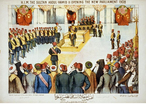 A postcard depicting the opening of the new Parliament in 1908.