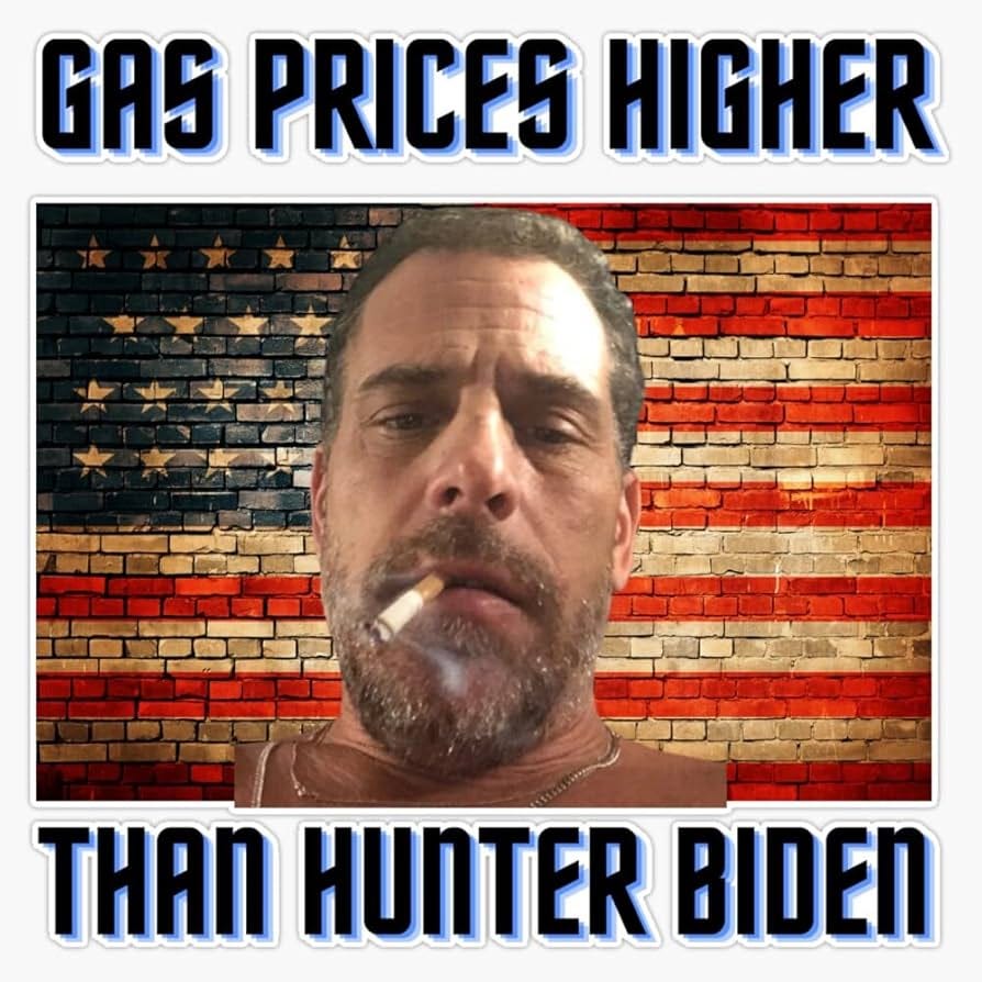 Funny Gas Prices Higher Than Hunter Biden Anti Joe Sticker Vinyl Decal  Bumper Sticker 5"