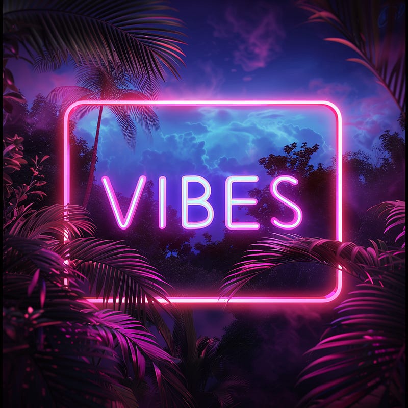 neon shaped frame with the word VIBES