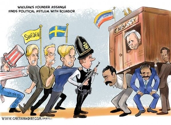 Assange Finds Asylum with Ecuador Cartoon | Cartoon, Ecuador, Asylum