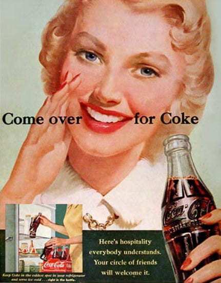 Coca-Cola Girl 1951 Come Over For Coke | Mad Men Art | Vintage Ad Art  Collection