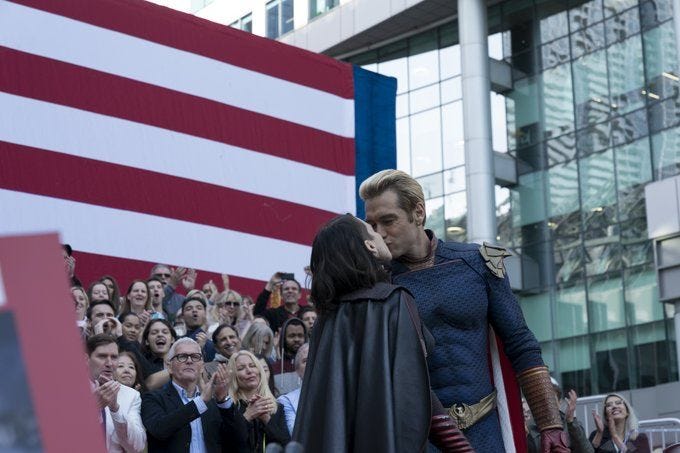 The Boys Homelander Stormfront kissing in public horror 2020