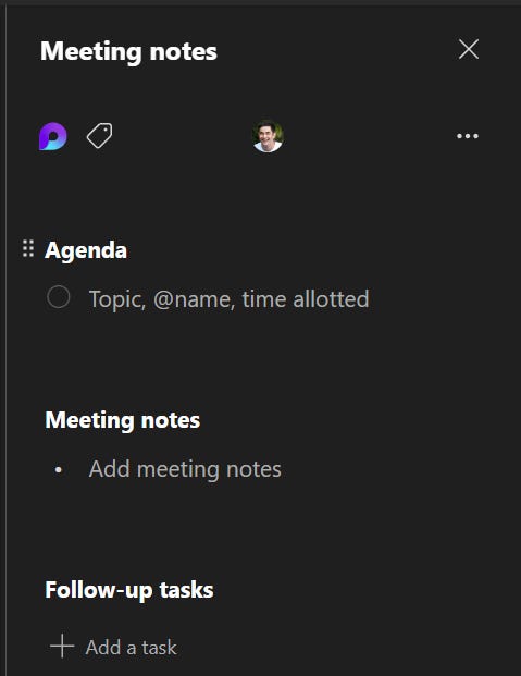 A view of the same meeting notes Loop Component after joining a meeting.