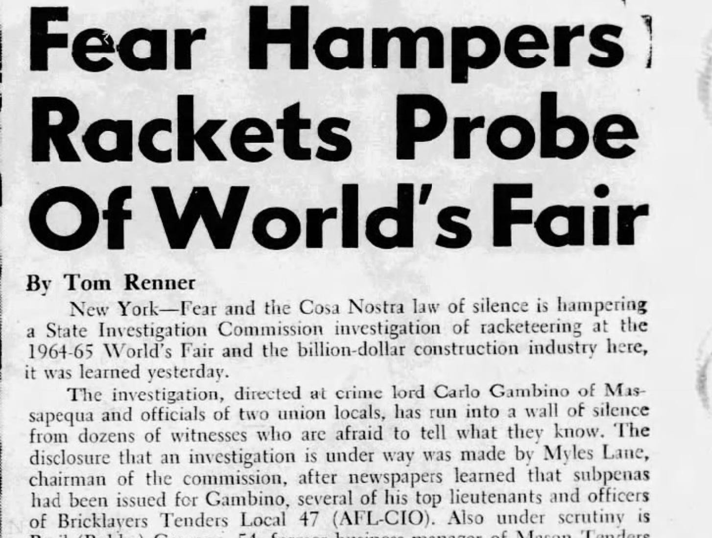 News headline about racketeering from 1968
