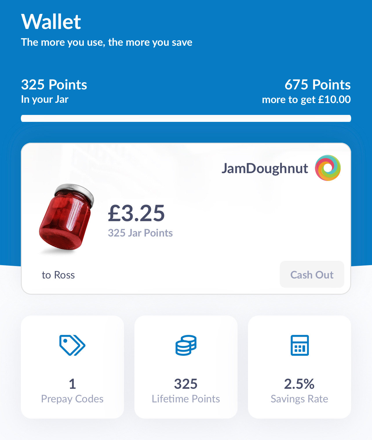Example of the JamDoughnut cash back app earnings
