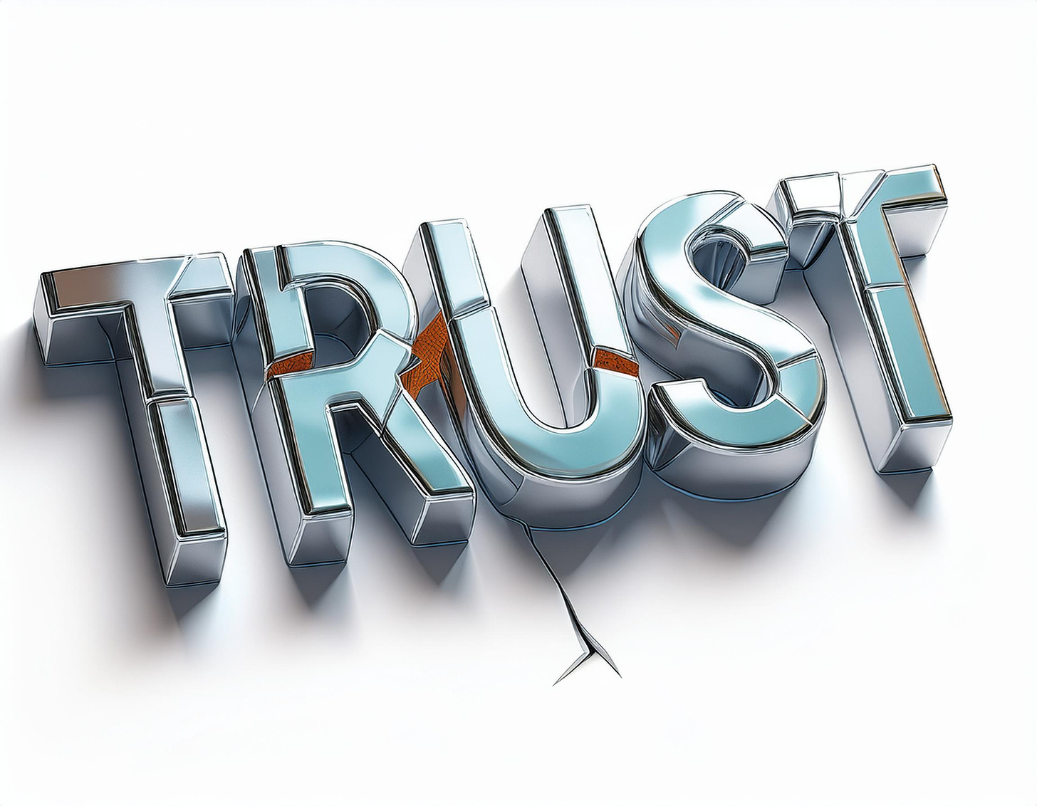 The word TRUST cracking in half