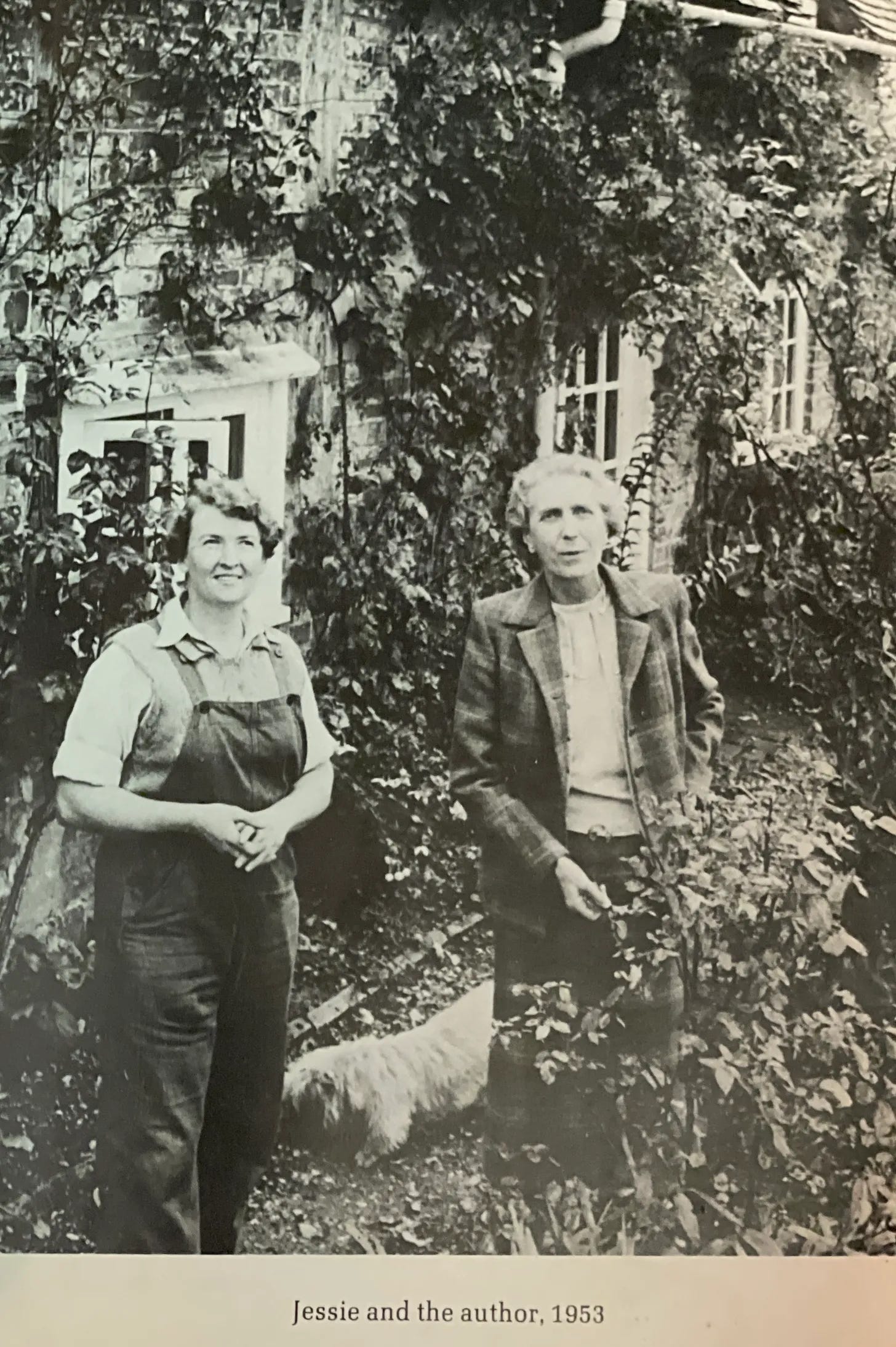 Elizabeth Goudge and Jessie Monroe in 1953 at Rose Cottage, Oxfordshire