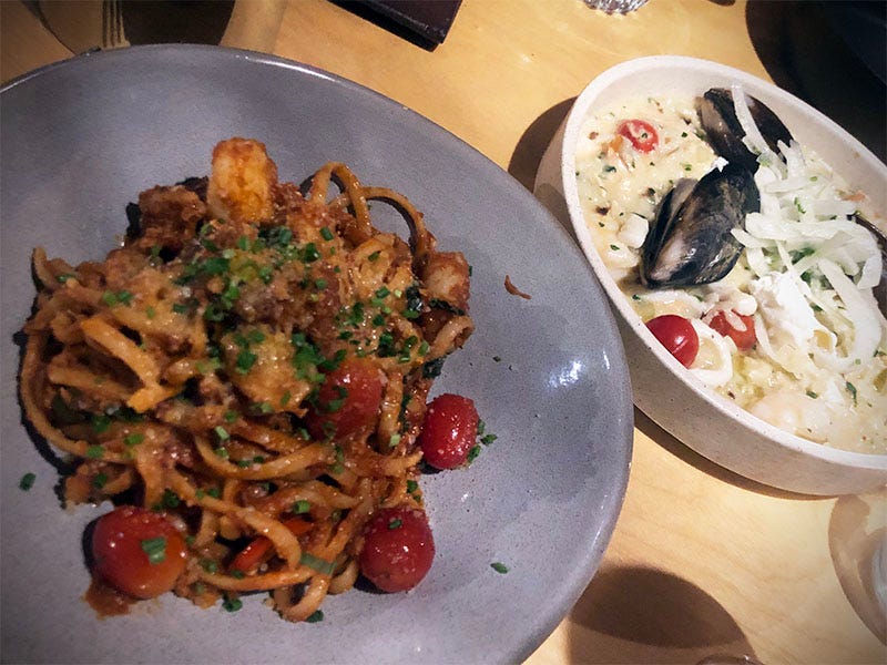 Linguine and risotto from Signal Box in Newcastle.