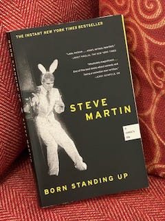A book cover showing Steve Martin being funny while wearing rabbit ears.