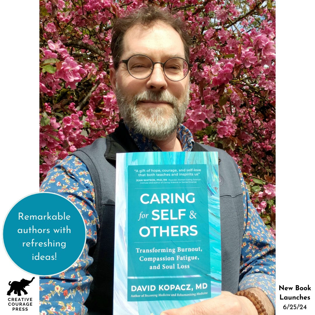 A photo of author David Kopacz with his new book, Caring for Self & Others. Click to go to the publisher's book page to learn more.