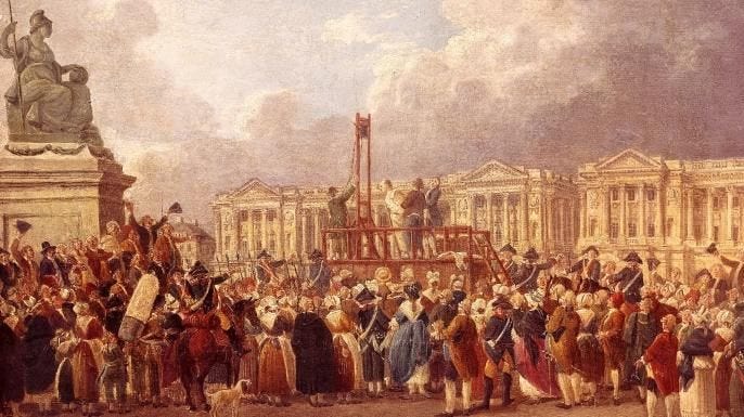 A depiction of Louis XVI’s execution by the guillotine.