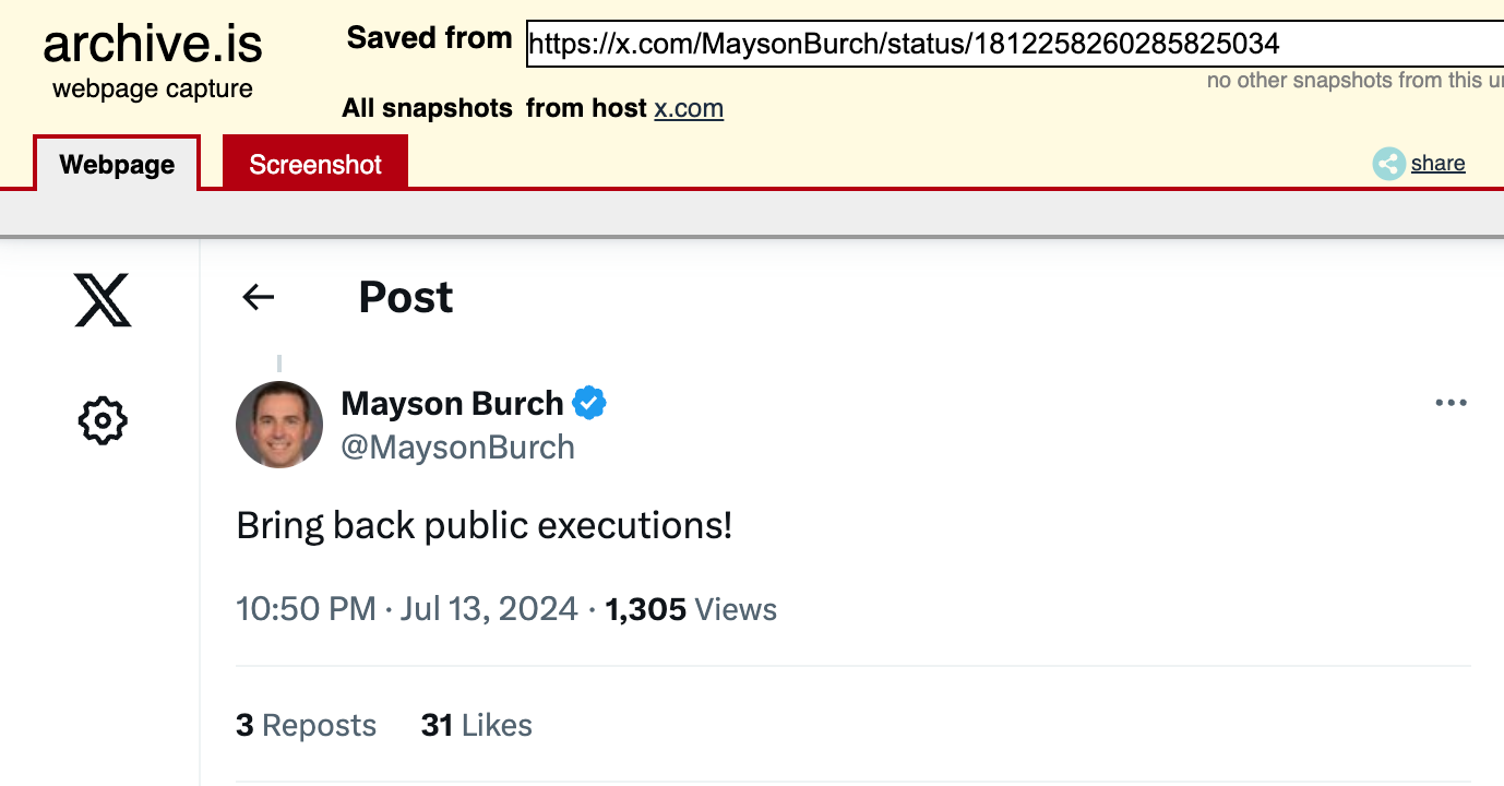 screenshot of an archived "Mayson Burch" posts showing a blue verification checkmark