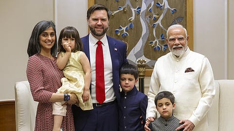 Prime Minister Narendra Modi during a meeting with US Vice President JD Vance, Second Lady Usha Vance, and their children in New Delhi, April 21, 2025. Prime Minister Narendra Modi during a meeting with US Vice President JD Vance, Second Lady Usha Vance, and their children in New Delhi, April 21, 2025.