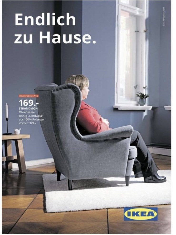 Al fin en casa, empresa de muebles juega con el retiro de Merkel 