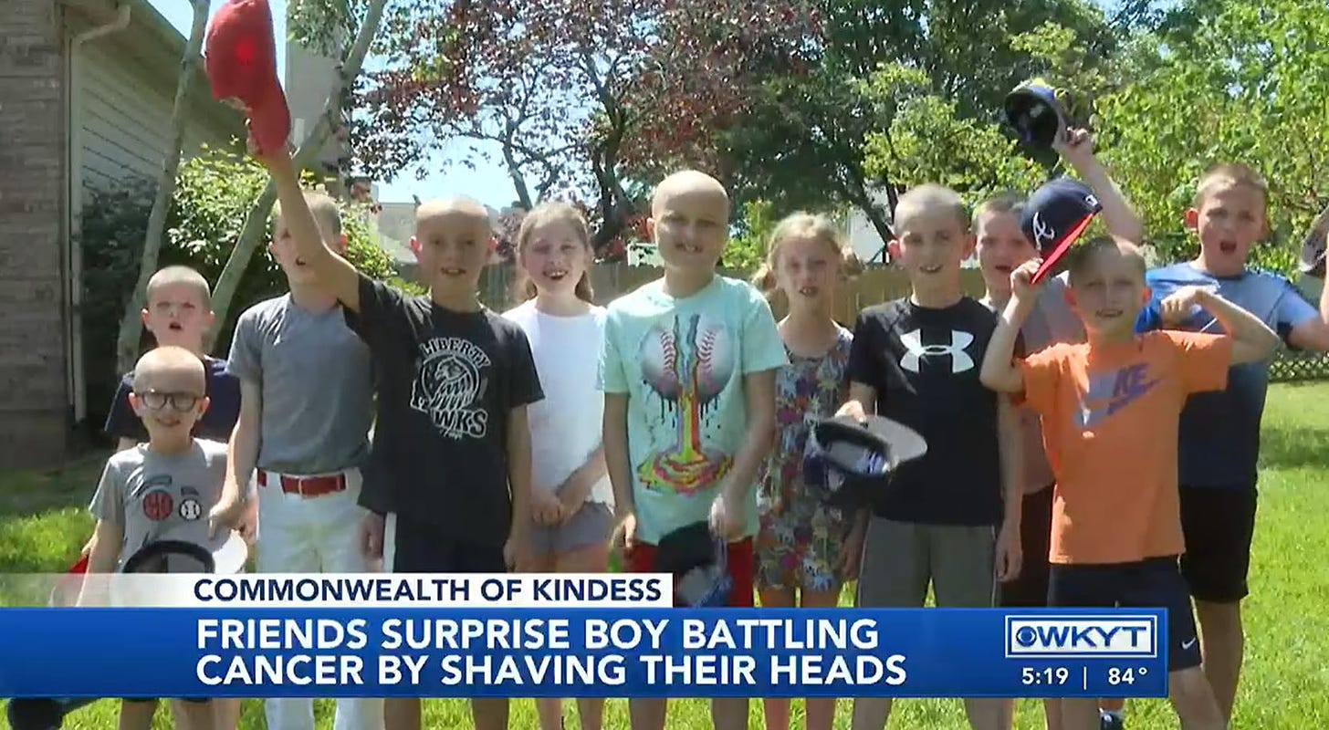 Mason, surrounded by his friends, courtesy of WKYT News, Lexington, KY.