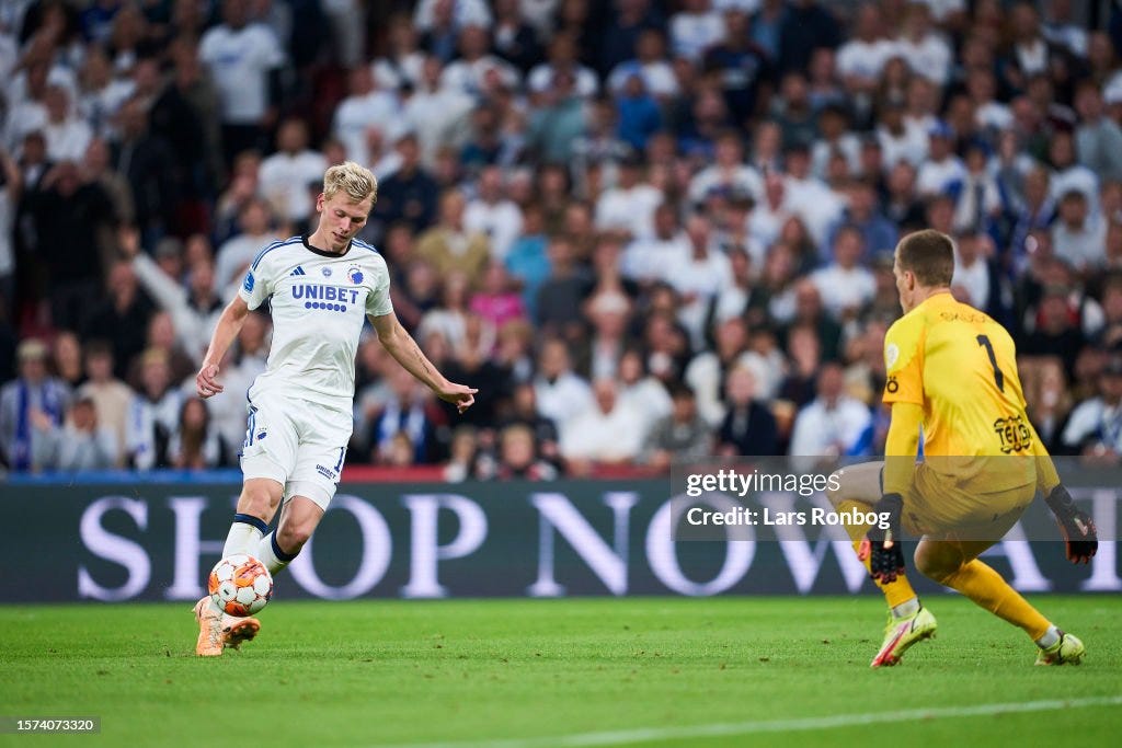 Orri Oskarsson of FC Copenhagen scores the 5-1 goal against... News Photo -  Getty Images